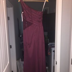 one shoulder mesh dress with lace inset